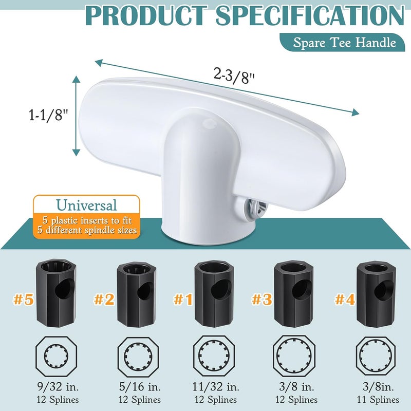 Enhon 3 Pack 3/8'' Spline Socket Crank Handle with Tee Handle Casement Operator, Stone Finish, Easy Install, Smooth 360 Degree Operation（Features 3/8-inch Bore and a 3-1/8-inch Reach） - Image 3